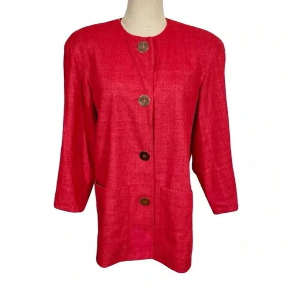 Gianfranco Ferre Vintage Raw Silk Gold Button Oversized Power Blazer Sz:38/US8 - Picture 2 of 15